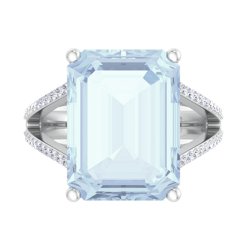 Martha Stewart 10 1/4ctw. Emerald Cut Aquamarine & Lab Grown Diamond Ring In Sterling Silver image number null